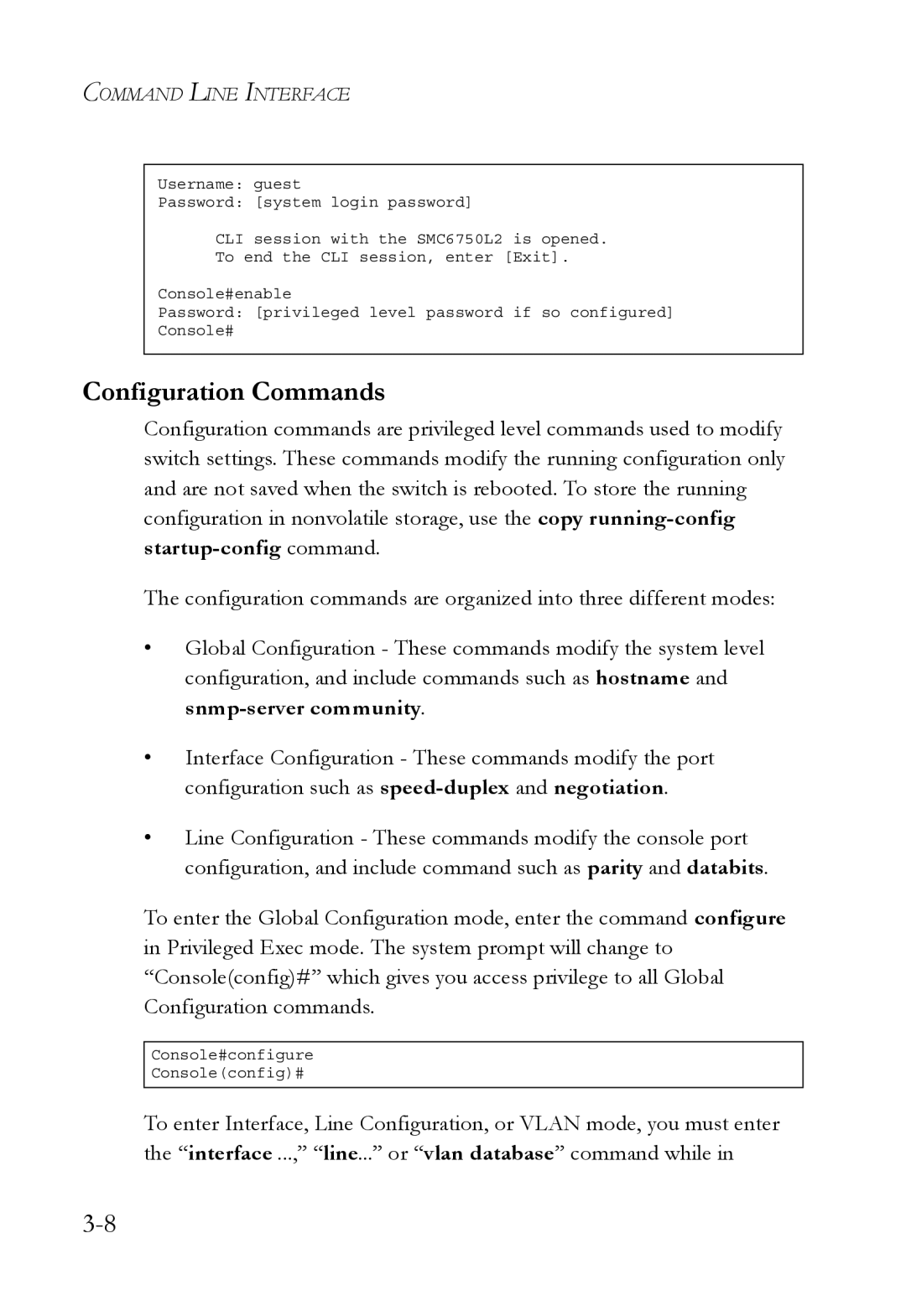 SMC Networks SMC6750L2 manual Configuration Commands 