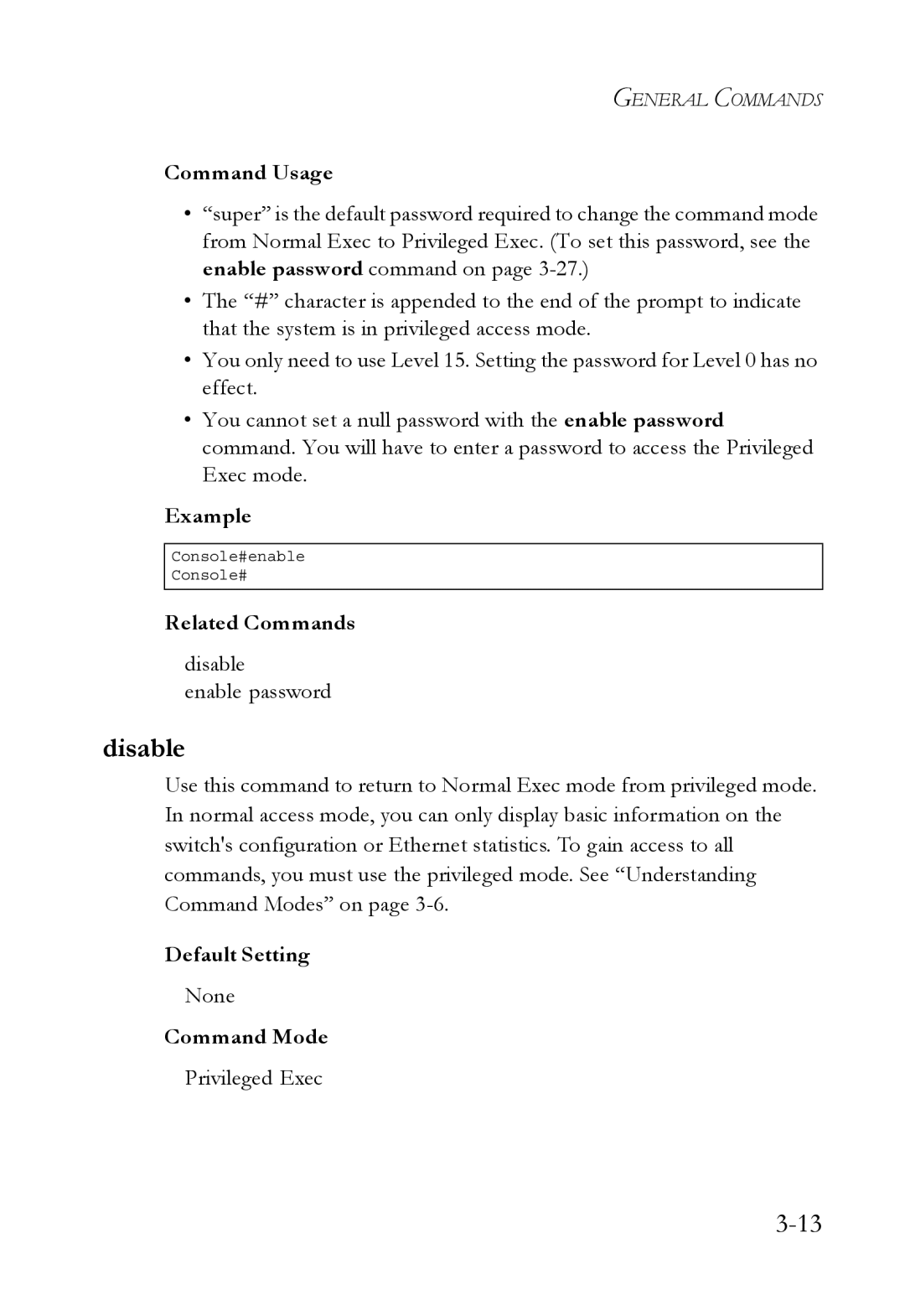 SMC Networks SMC6750L2 manual Disable, Command Usage, Example, Related Commands 