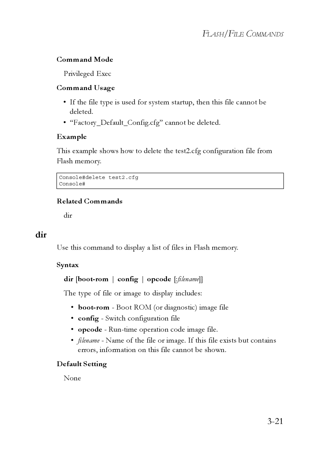 SMC Networks SMC6750L2 manual Syntax Dir boot-rom config opcode filename 