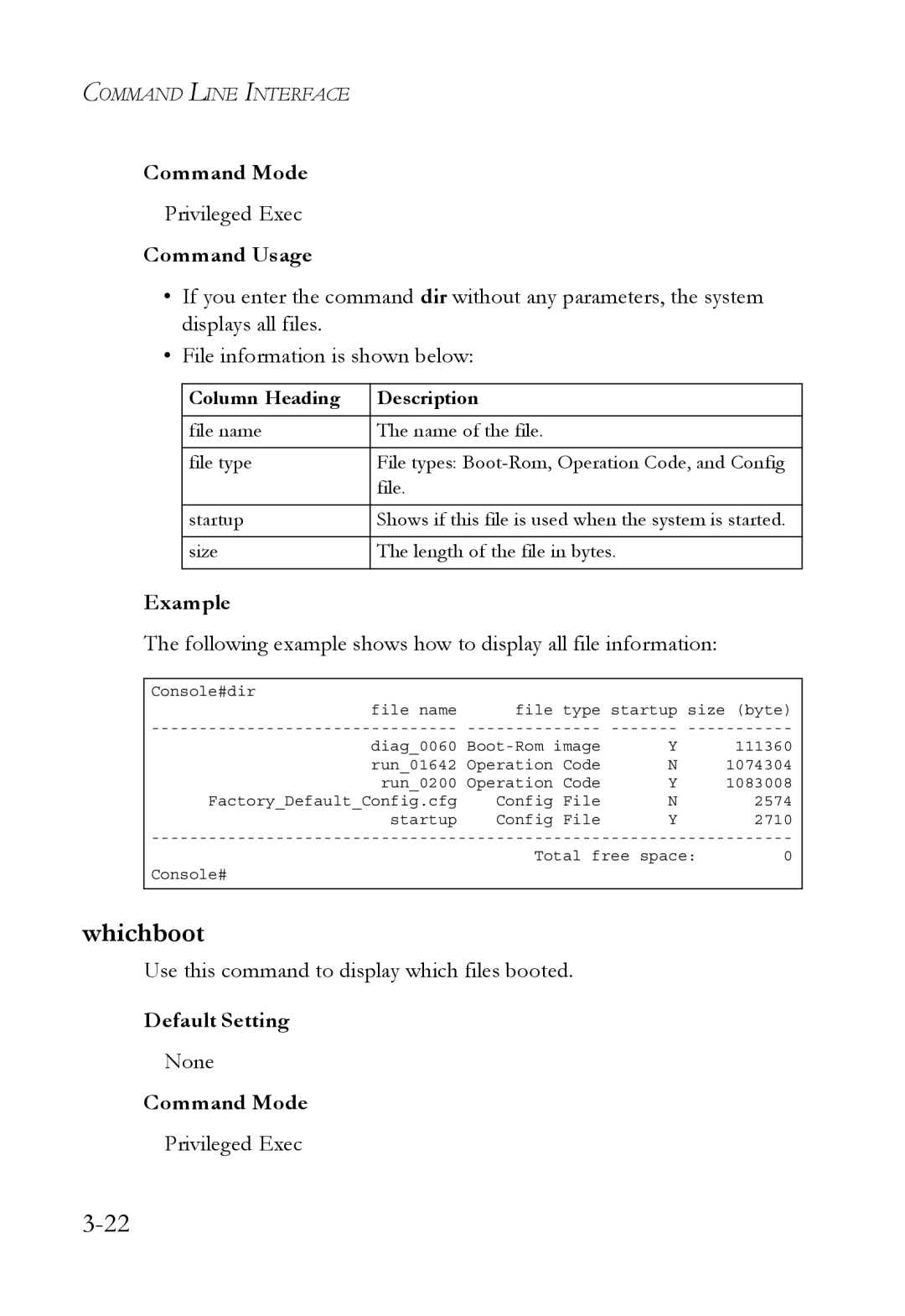 SMC Networks SMC6750L2 manual Whichboot, Column Heading Description 