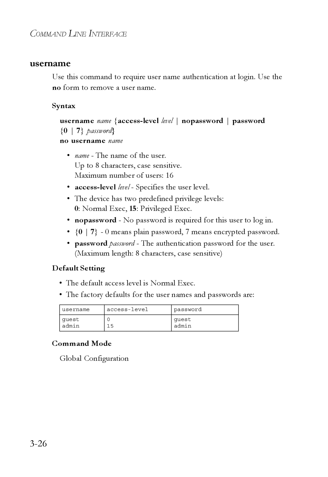 SMC Networks SMC6750L2 manual Username 