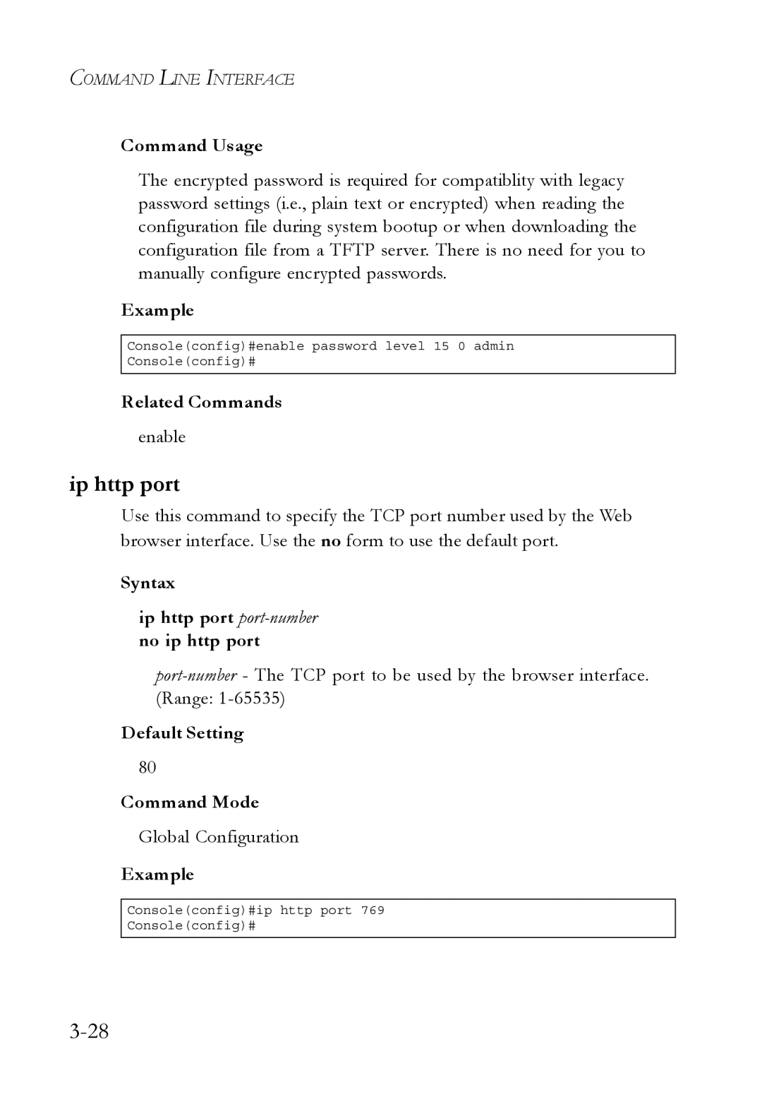 SMC Networks SMC6750L2 manual Syntax Ip http port port-numberno ip http port, Default Setting Command Mode 