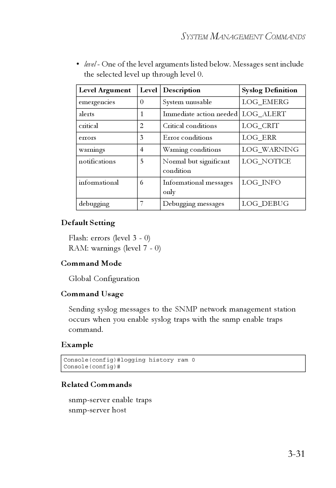 SMC Networks SMC6750L2 manual Flash errors level 3 RAM warnings level 7 