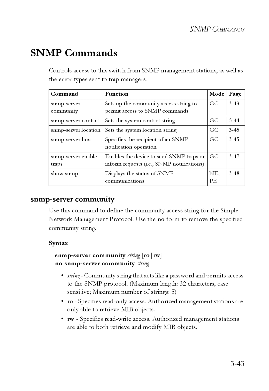 SMC Networks SMC6750L2 manual Snmp Commands, Snmp-server community 