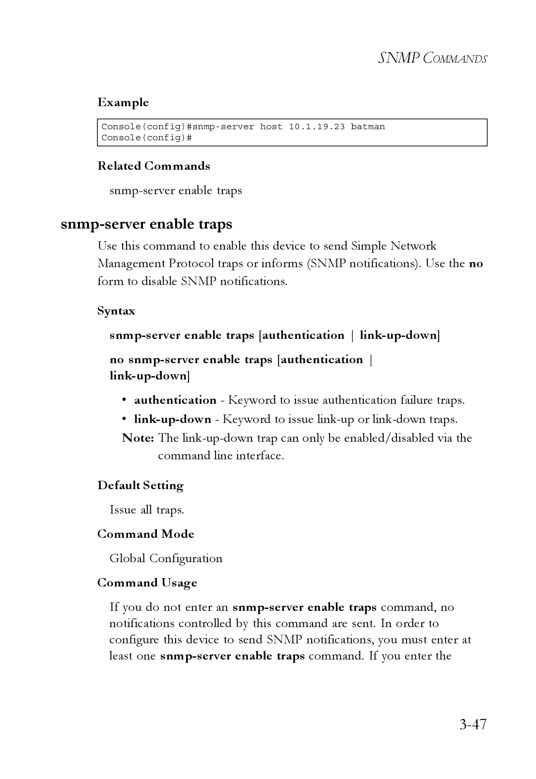 SMC Networks SMC6750L2 manual Snmp-server enable traps 