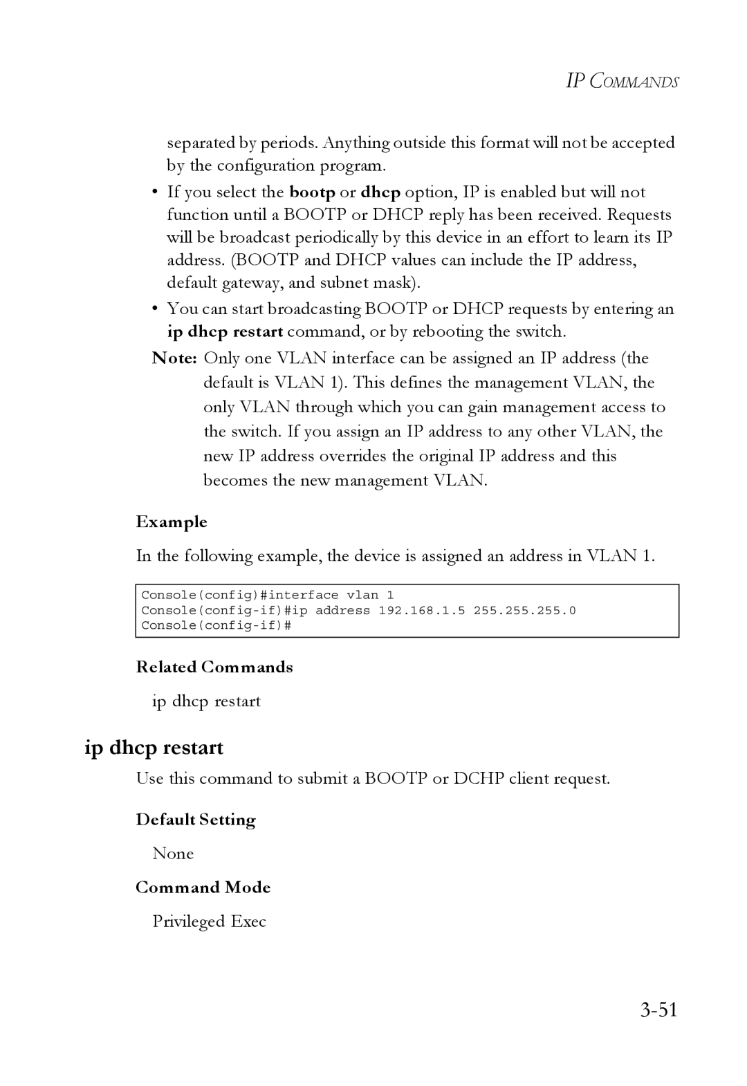 SMC Networks SMC6750L2 manual Ip dhcp restart, Related Commands 