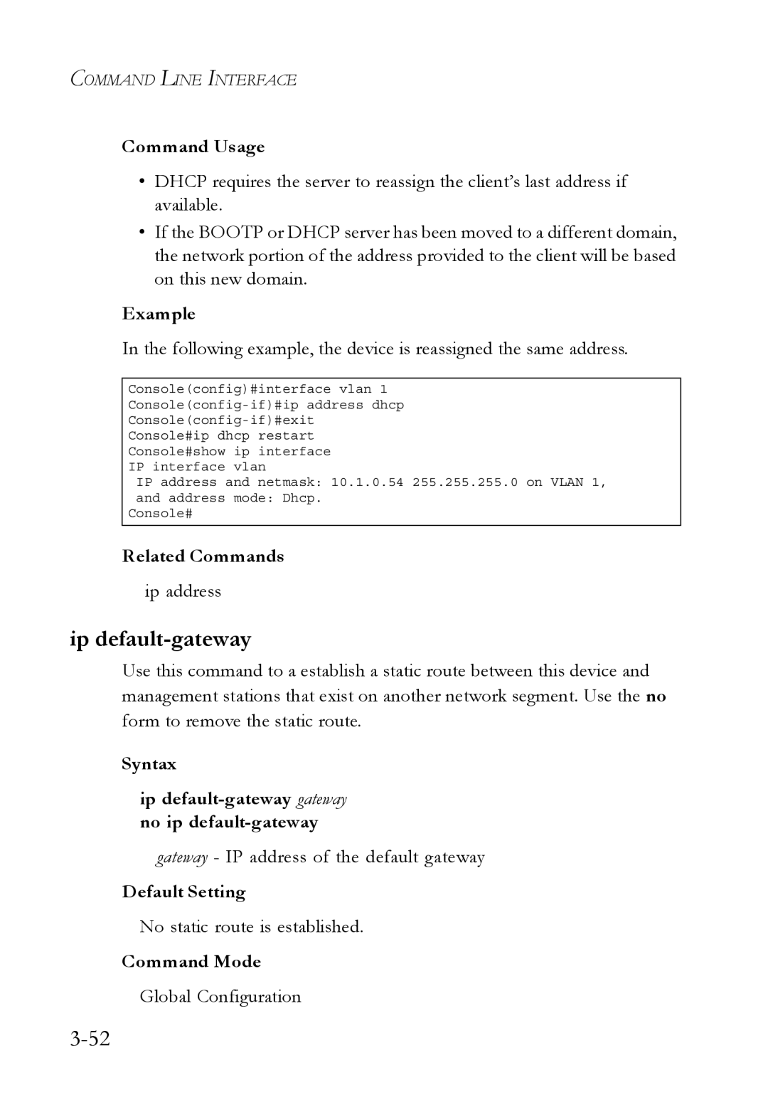 SMC Networks SMC6750L2 manual Syntax Ip default-gateway gateway no ip default-gateway 