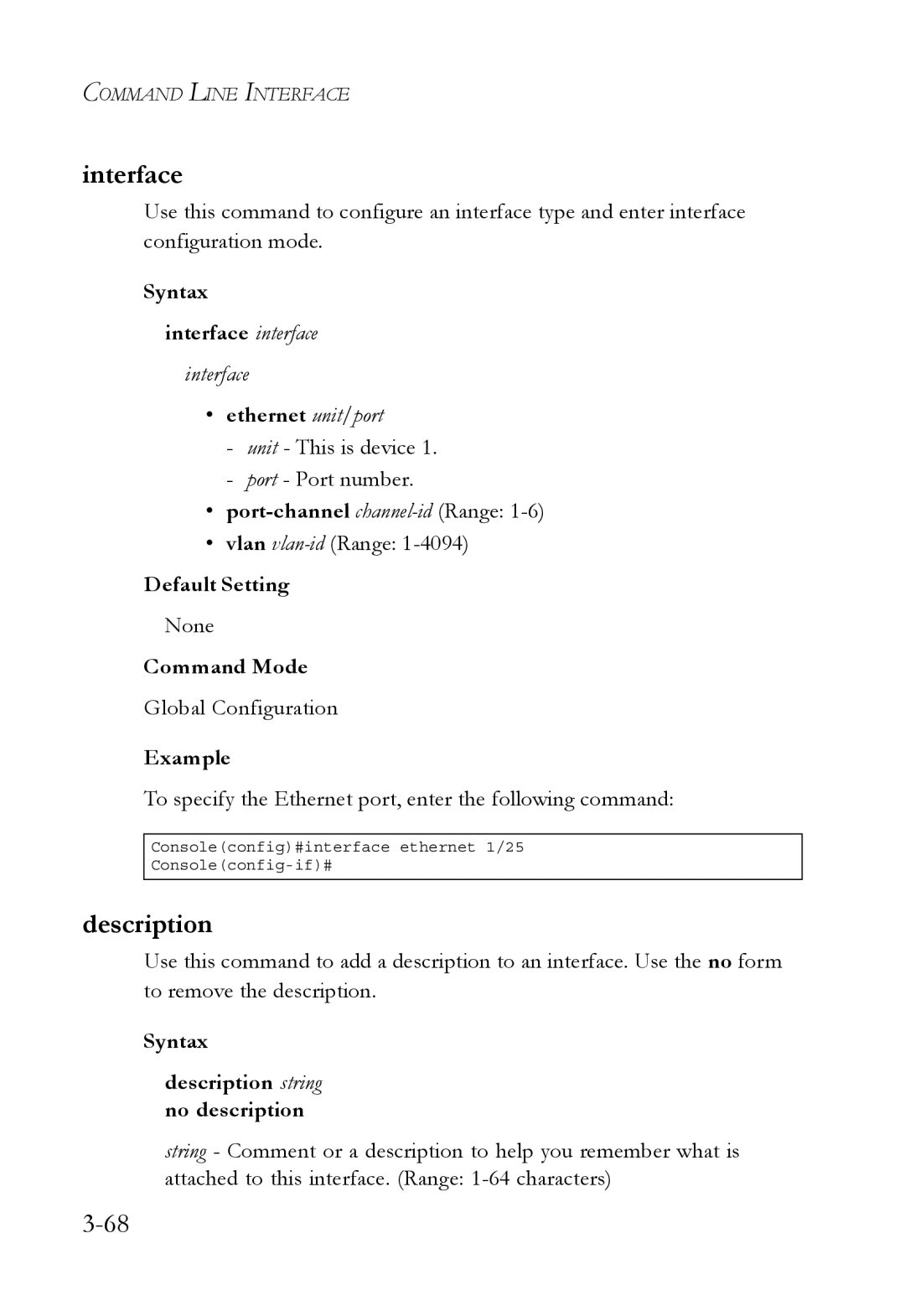 SMC Networks SMC6750L2 manual Interface, Description 