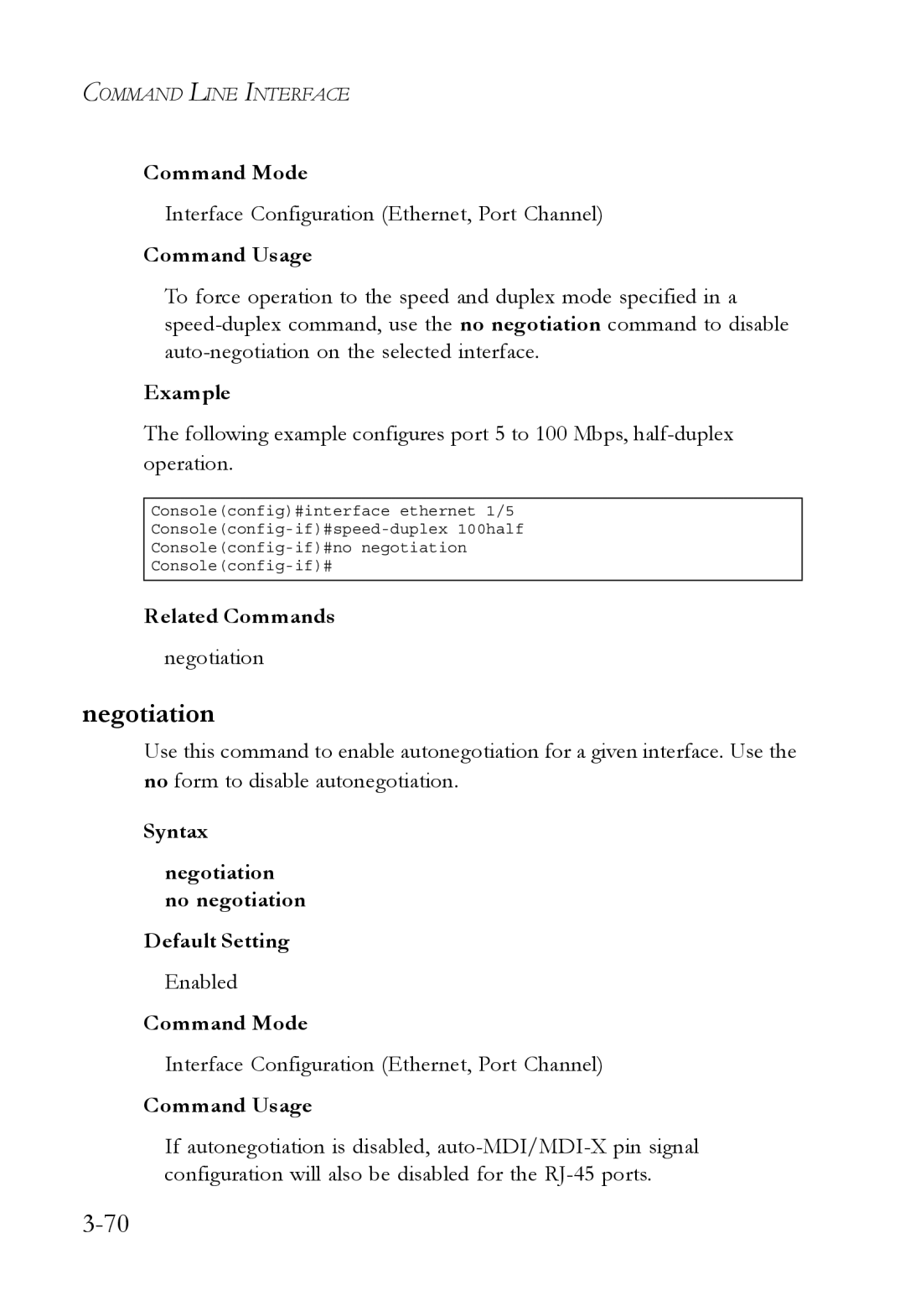 SMC Networks SMC6750L2 manual Syntax Negotiation no negotiation Default Setting 