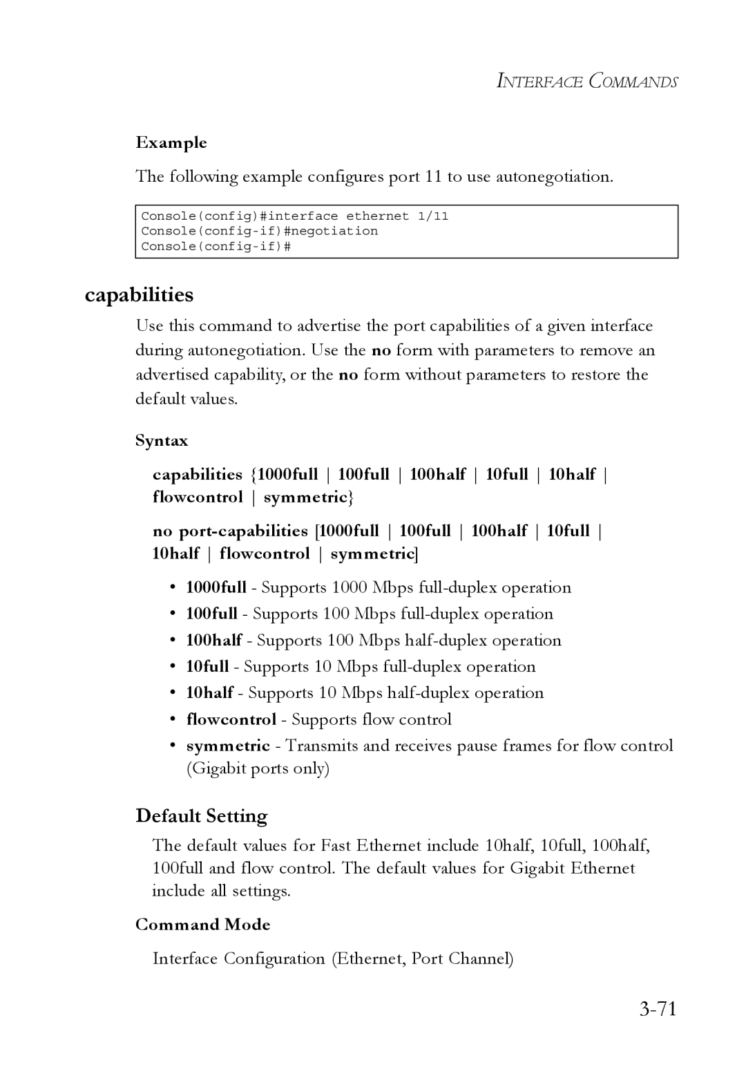 SMC Networks SMC6750L2 manual Capabilities, Default Setting 