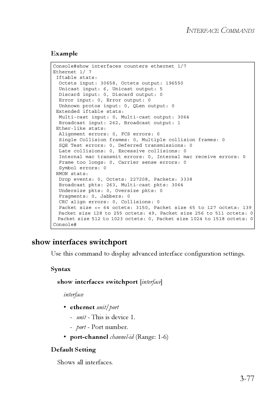 SMC Networks SMC6750L2 manual Syntax Show interfaces switchport interface 