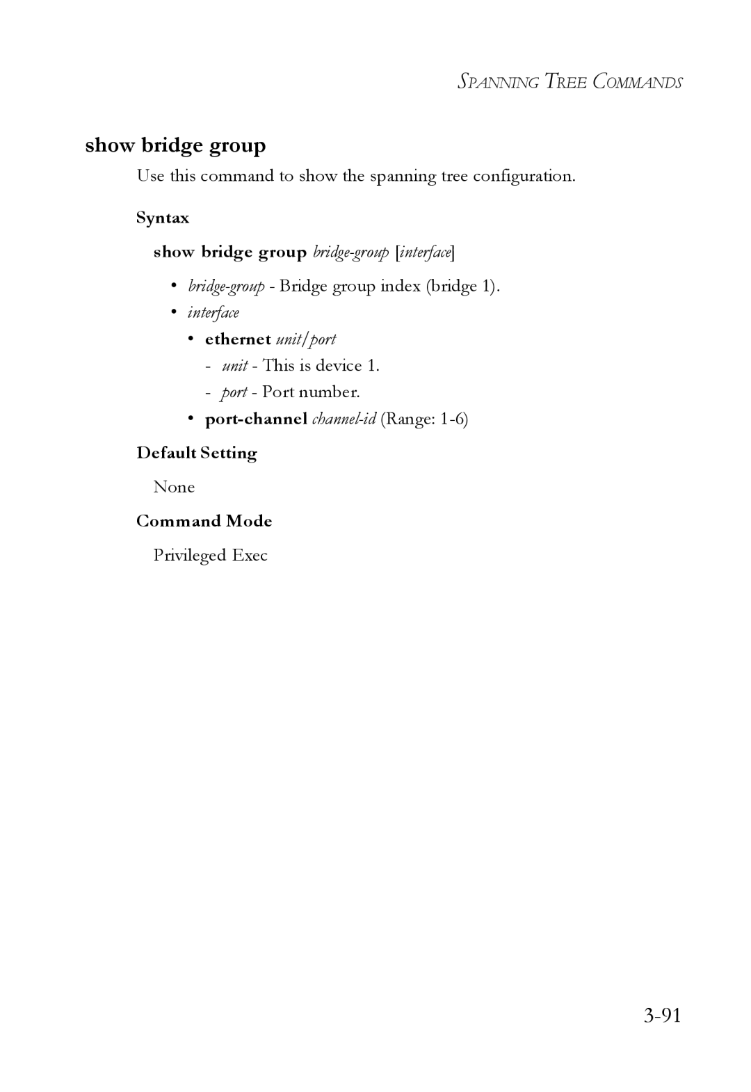 SMC Networks SMC6750L2 manual Show bridge group, Syntax 