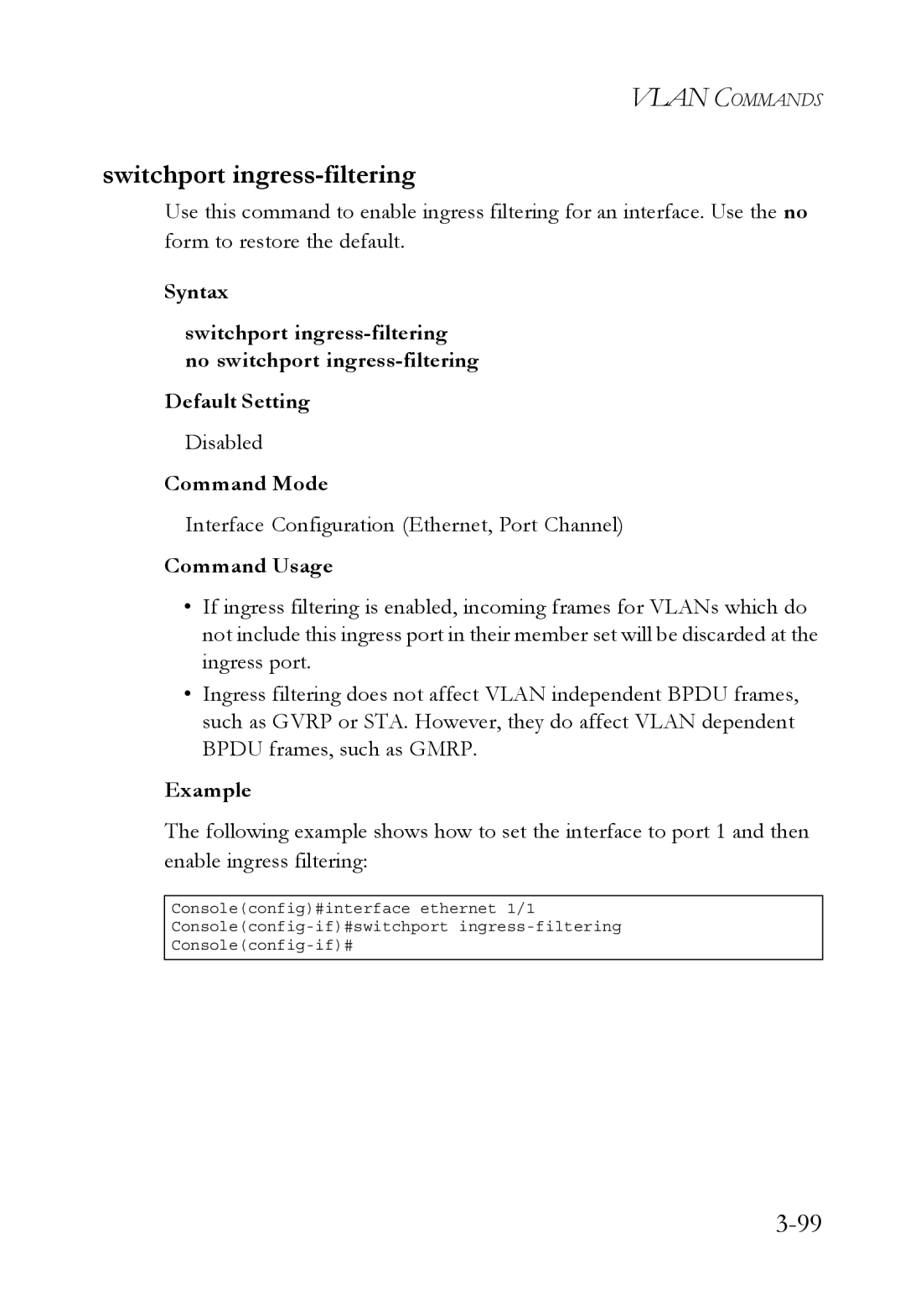 SMC Networks SMC6750L2 manual Switchport ingress-filtering 