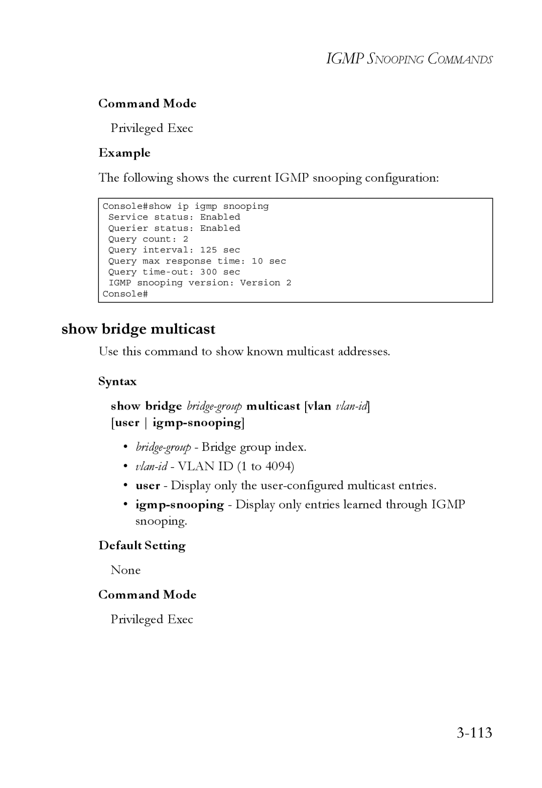 SMC Networks SMC6750L2 manual Show bridge multicast, 113 