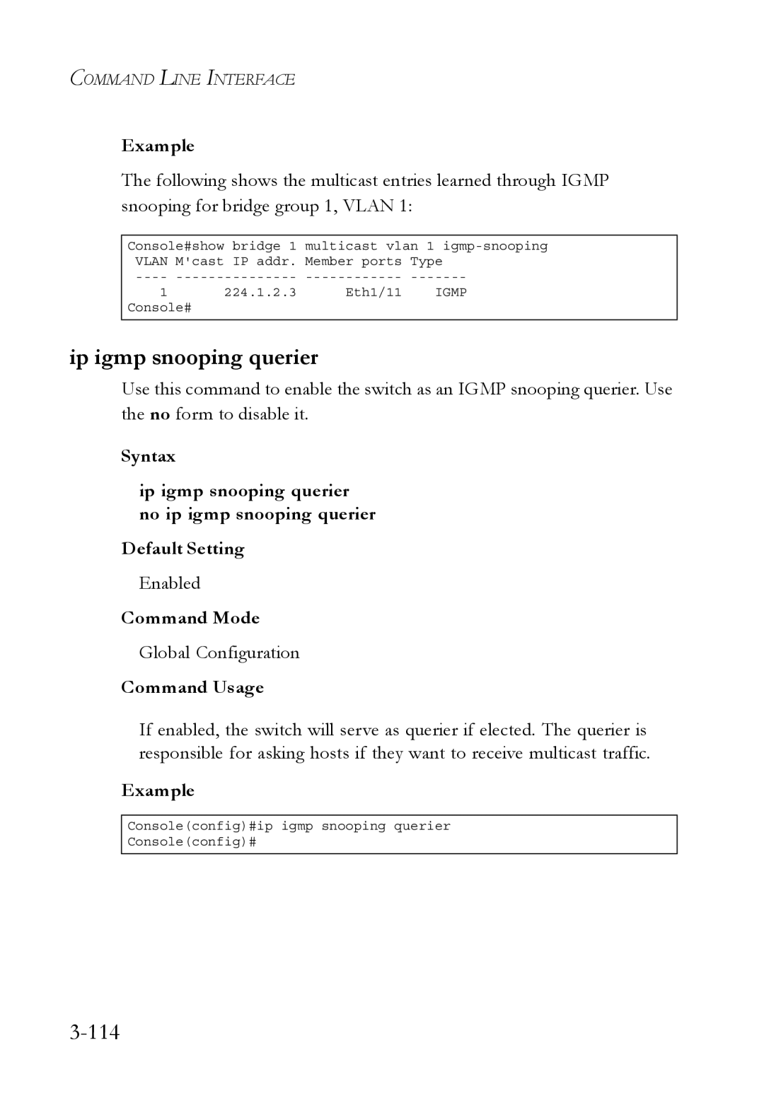 SMC Networks SMC6750L2 manual Ip igmp snooping querier, 114 