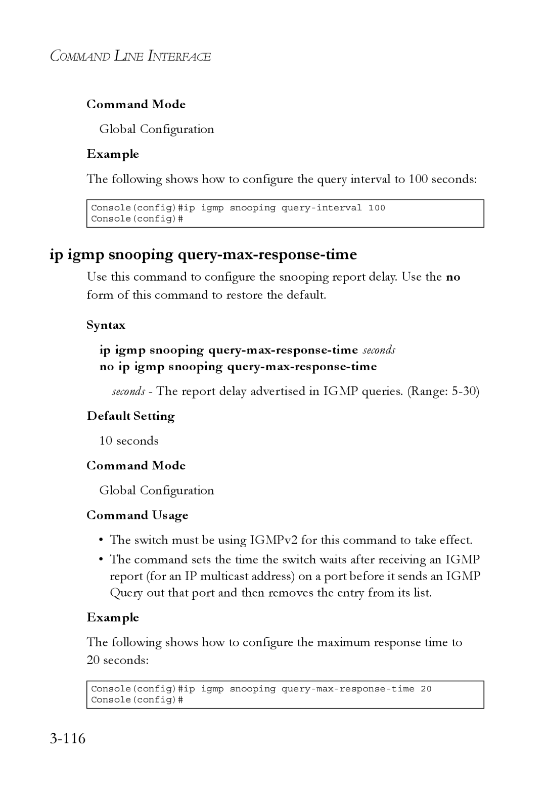 SMC Networks SMC6750L2 manual Ip igmp snooping query-max-response-time, 116 