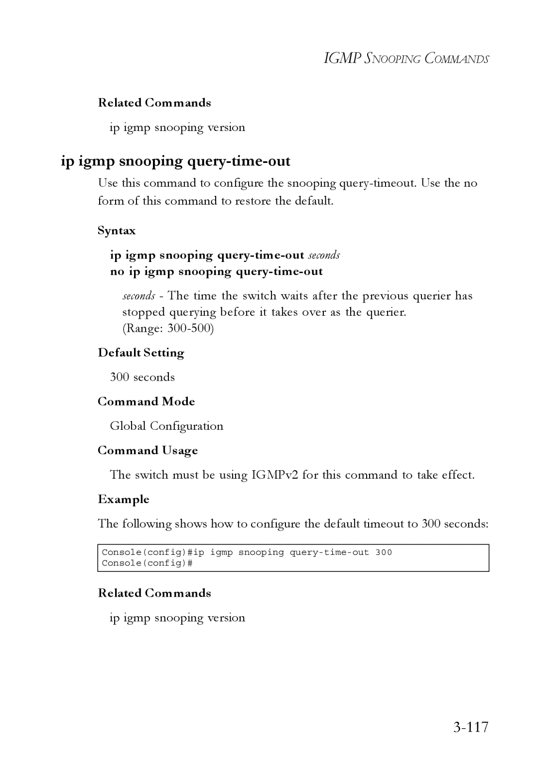 SMC Networks SMC6750L2 manual Ip igmp snooping query-time-out, 117 