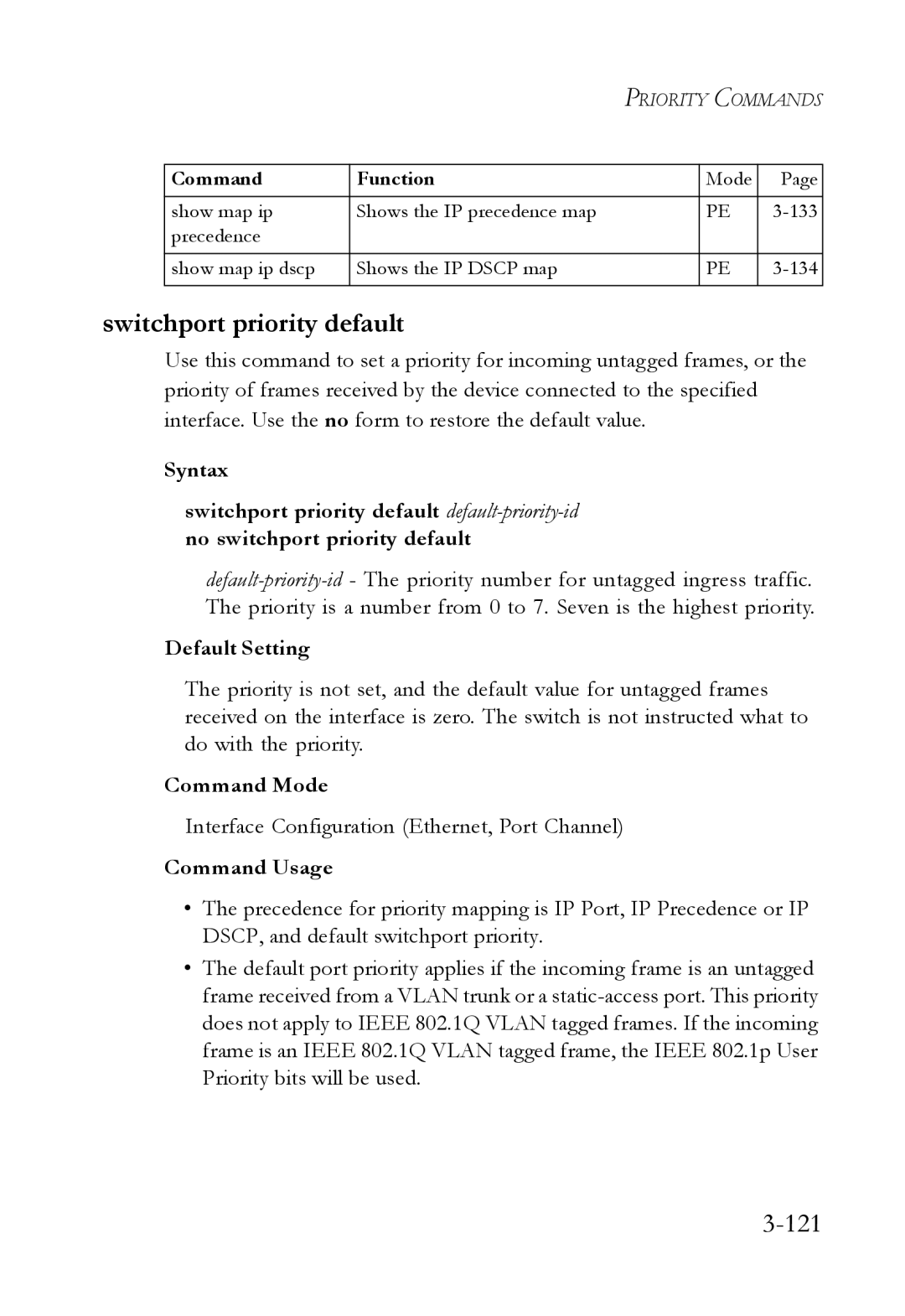 SMC Networks SMC6750L2 manual Switchport priority default, 121 