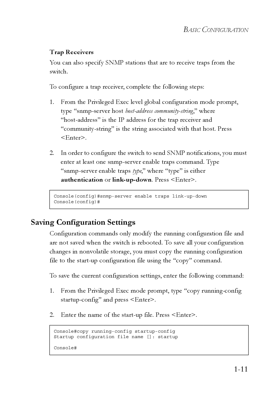 SMC Networks SMC6750L2 manual Saving Configuration Settings, Trap Receivers 