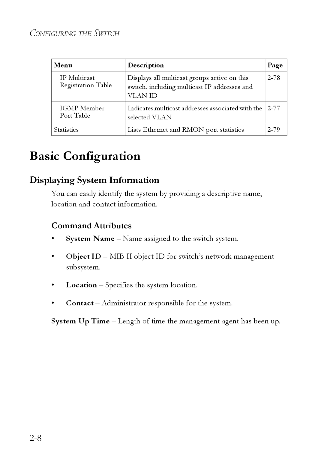 SMC Networks SMC6750L2 manual Displaying System Information, Command Attributes 