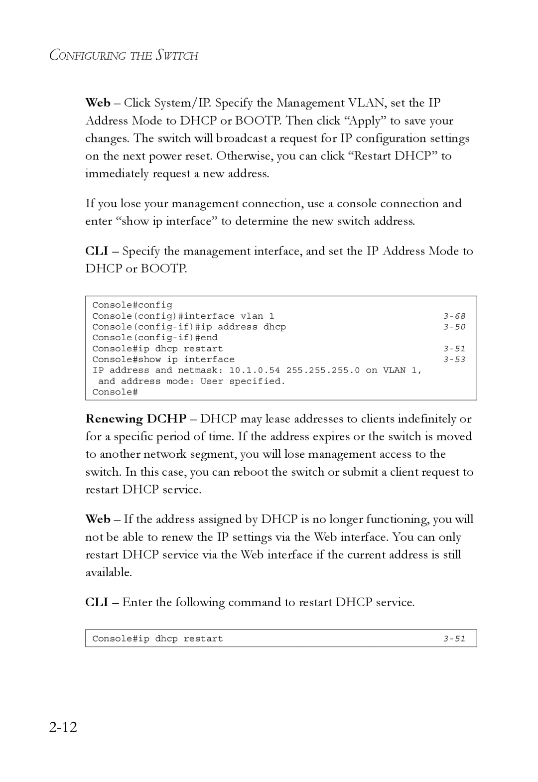 SMC Networks SMC6750L2 manual Console#ip dhcp restart 