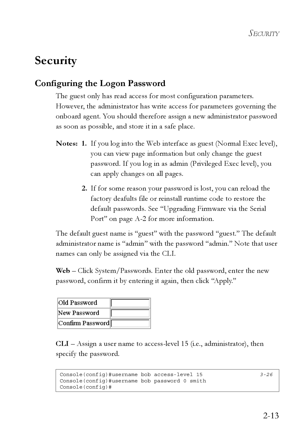 SMC Networks SMC6750L2 manual Security, Configuring the Logon Password 