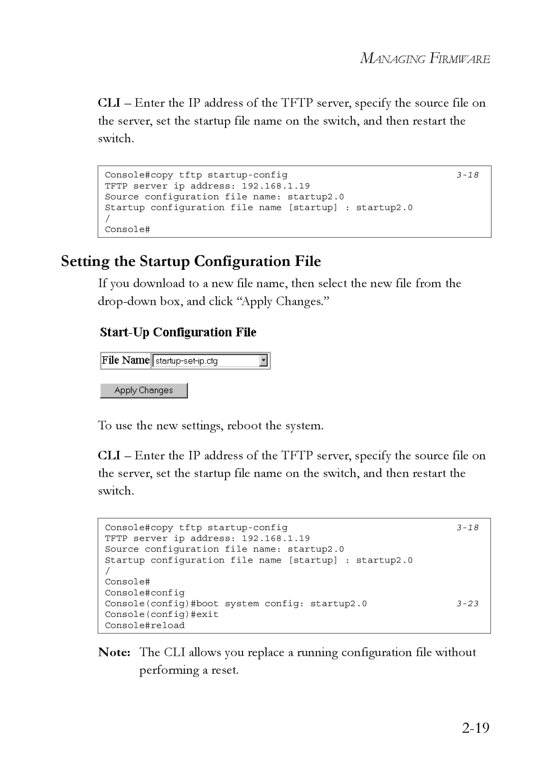 SMC Networks SMC6750L2 manual Setting the Startup Configuration File 