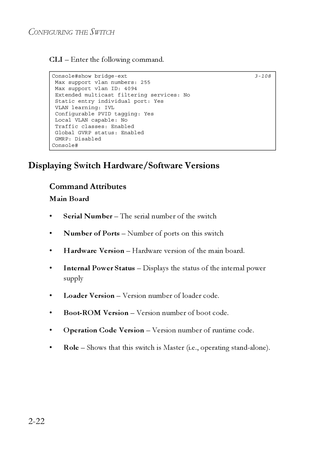 SMC Networks SMC6750L2 manual Displaying Switch Hardware/Software Versions, Main Board 