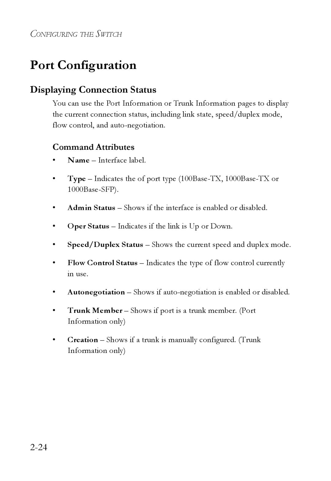 SMC Networks SMC6750L2 manual Port Configuration, Displaying Connection Status 