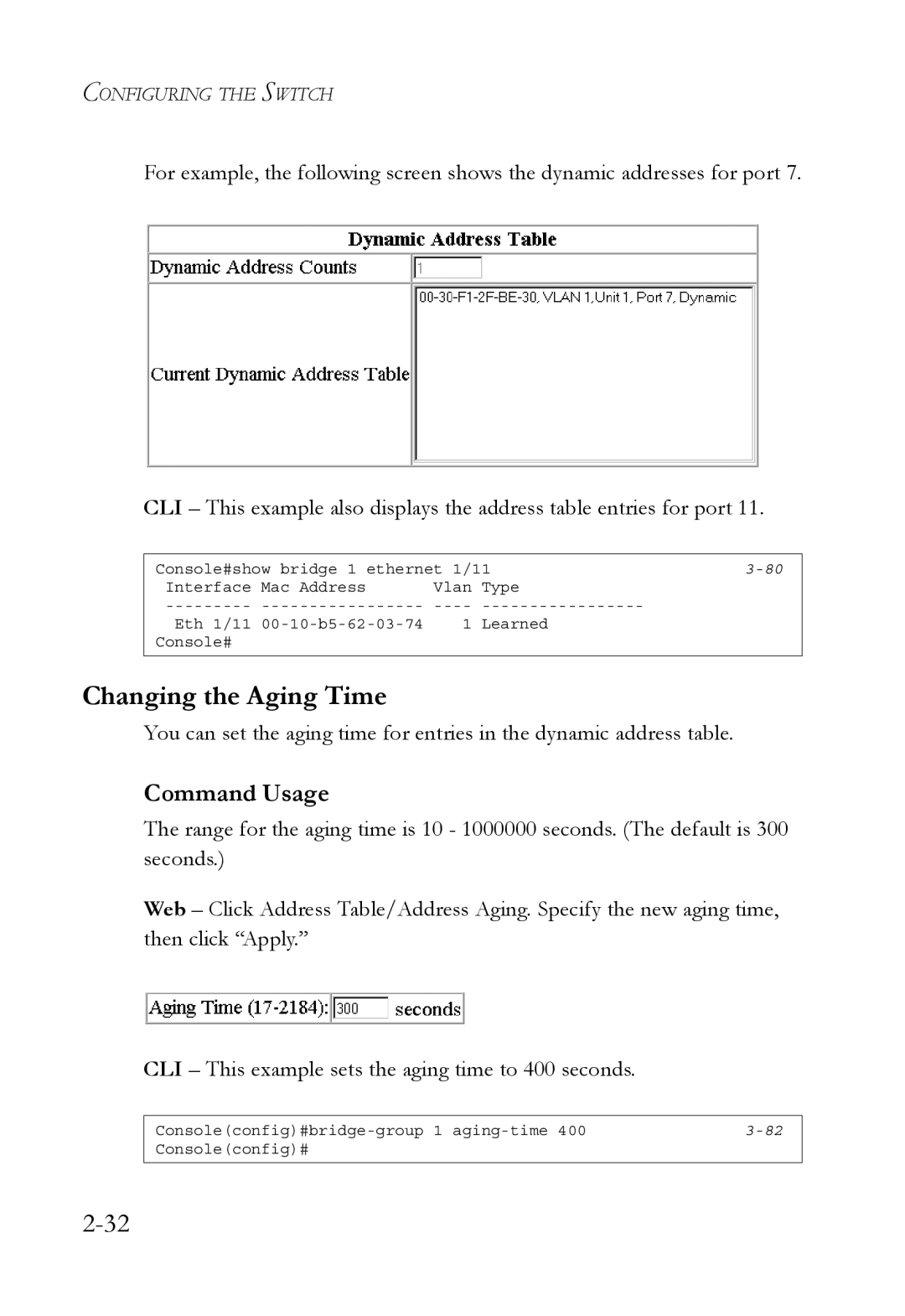 SMC Networks SMC6750L2 manual Changing the Aging Time 