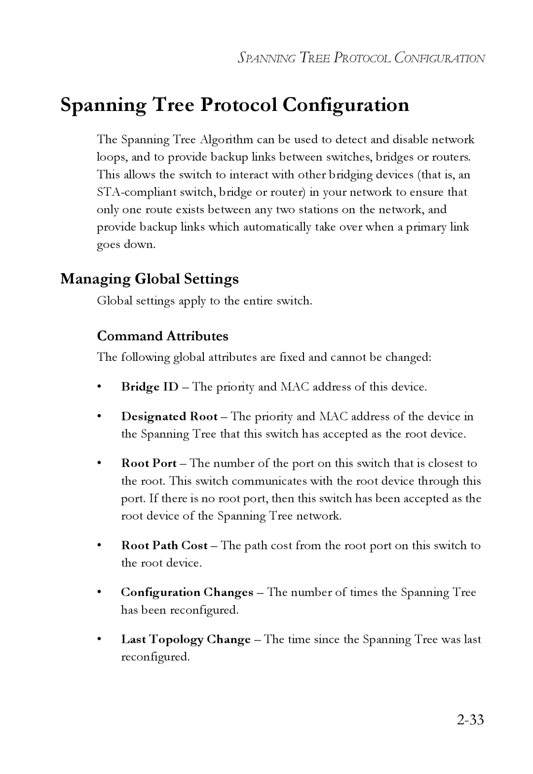 SMC Networks SMC6750L2 manual Spanning Tree Protocol Configuration, Managing Global Settings 