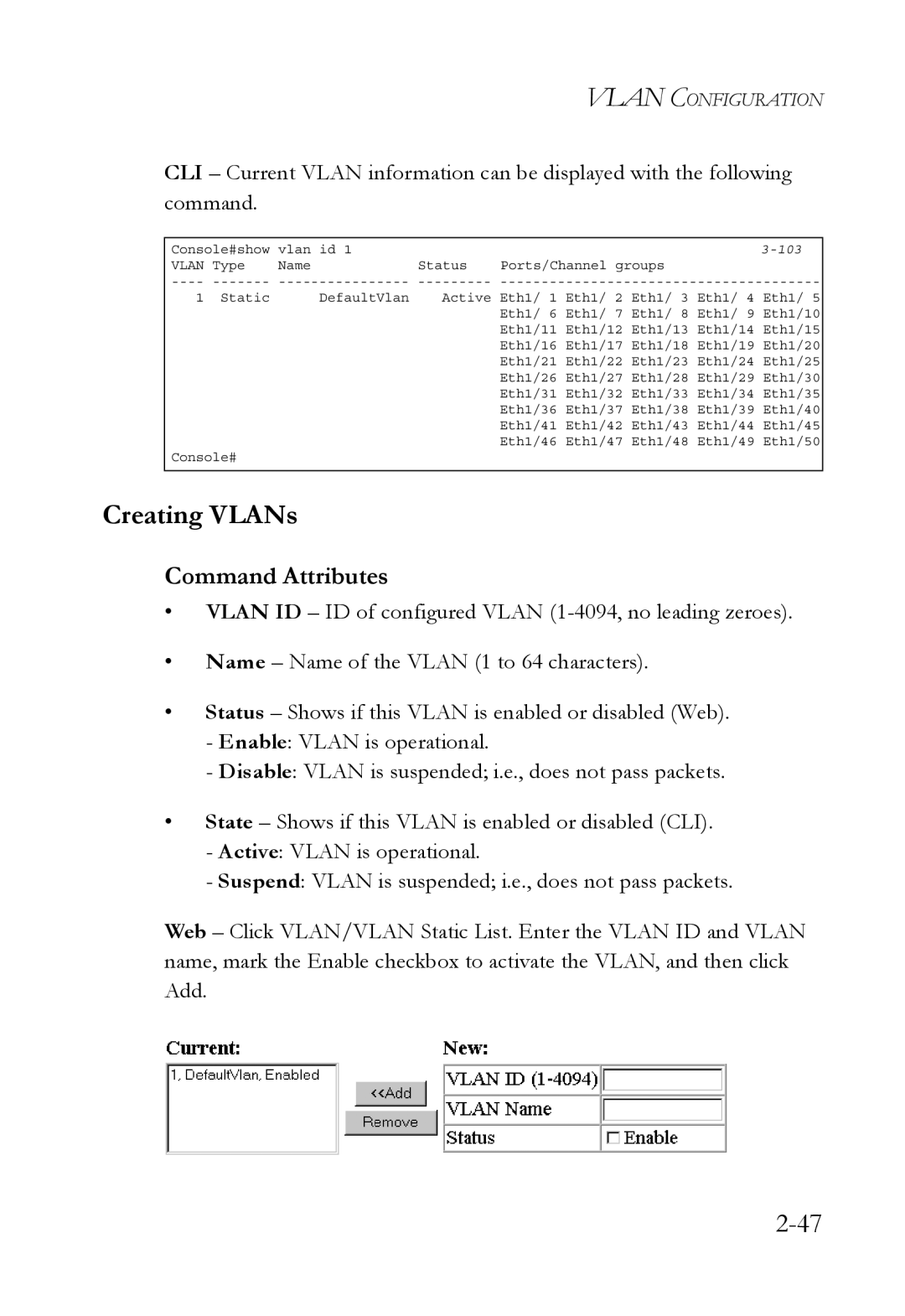 SMC Networks SMC6750L2 manual Creating VLANs, 103 