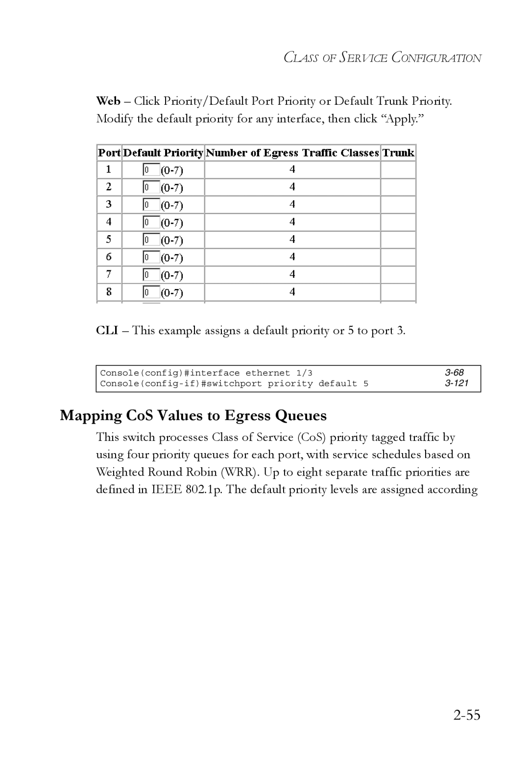 SMC Networks SMC6750L2 manual Mapping CoS Values to Egress Queues 