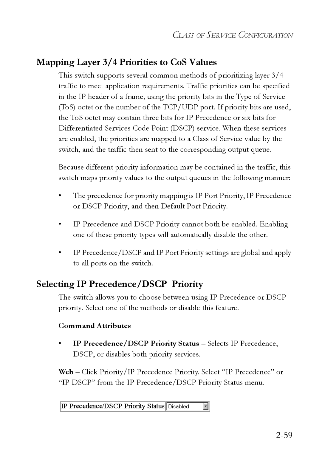 SMC Networks SMC6750L2 manual Mapping Layer 3/4 Priorities to CoS Values, Selecting IP Precedence/DSCP Priority 