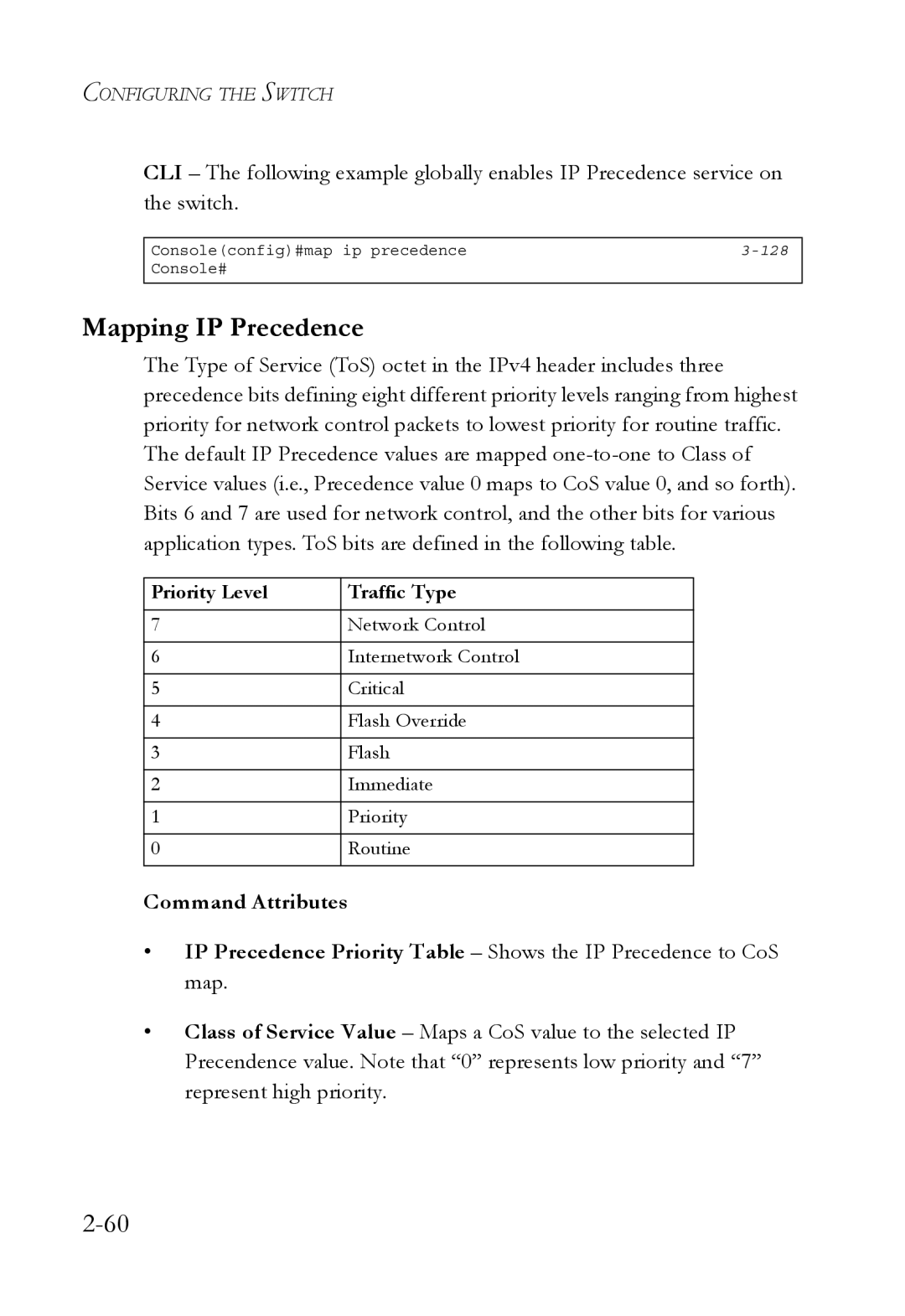 SMC Networks SMC6750L2 manual Mapping IP Precedence, Command Attributes 