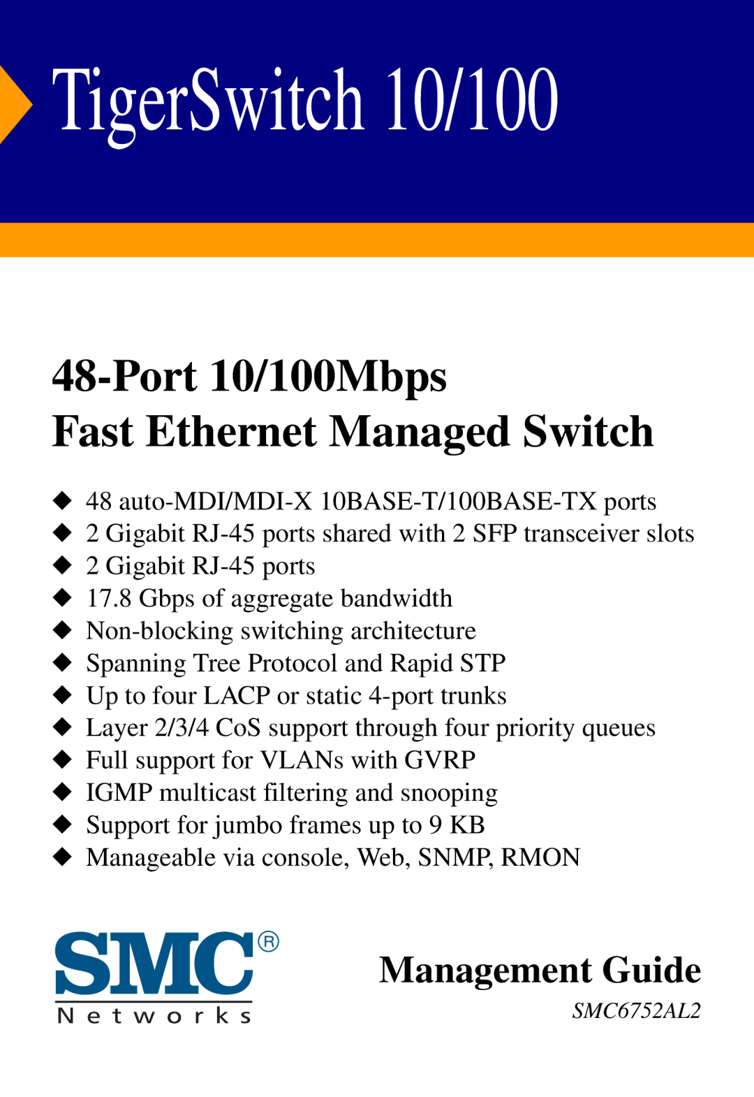 SMC Networks SMC6752AL2 manual TigerSwitch 10/100 