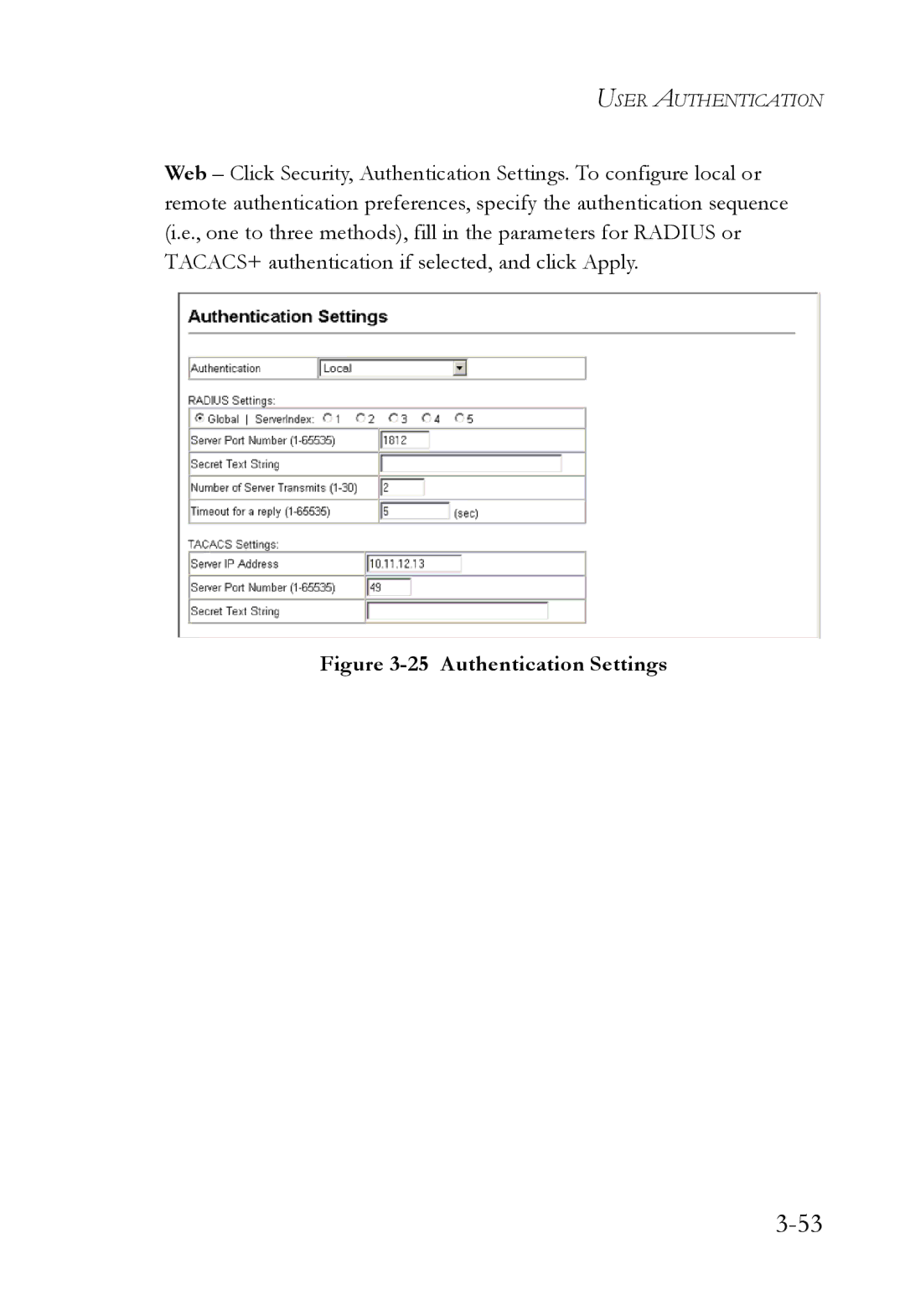 SMC Networks SMC6752AL2 manual Authentication Settings 