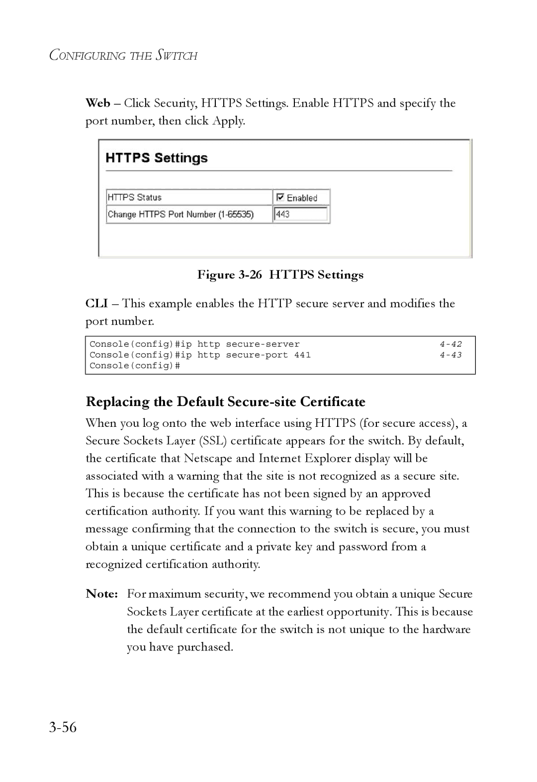 SMC Networks SMC6752AL2 manual Replacing the Default Secure-site Certificate, Https Settings 