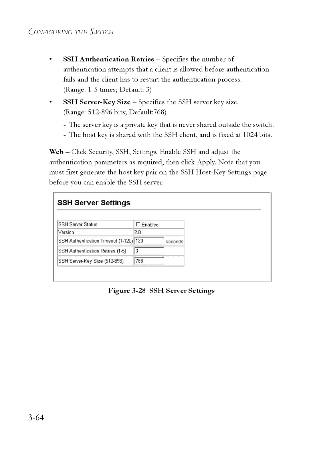 SMC Networks SMC6752AL2 manual SSH Server Settings 