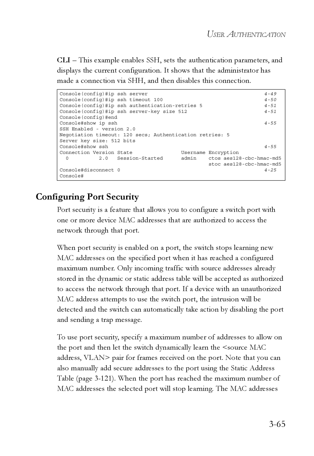 SMC Networks SMC6752AL2 manual Configuring Port Security 