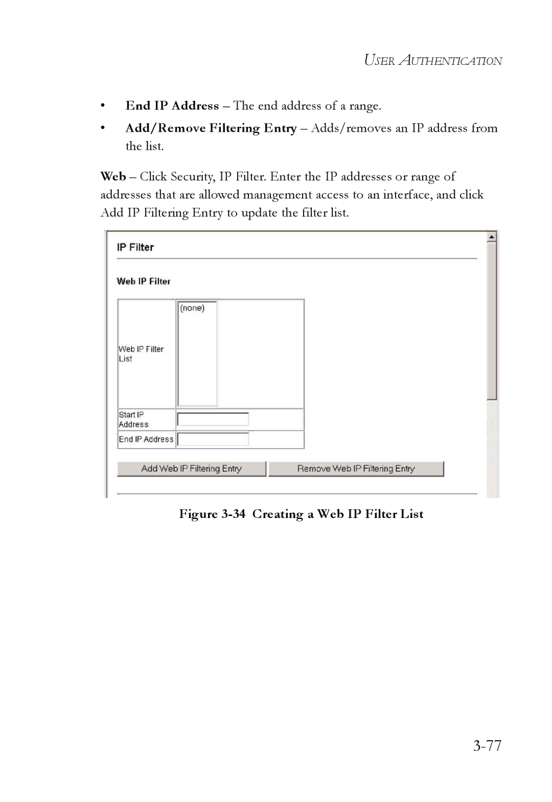 SMC Networks SMC6752AL2 manual Creating a Web IP Filter List 