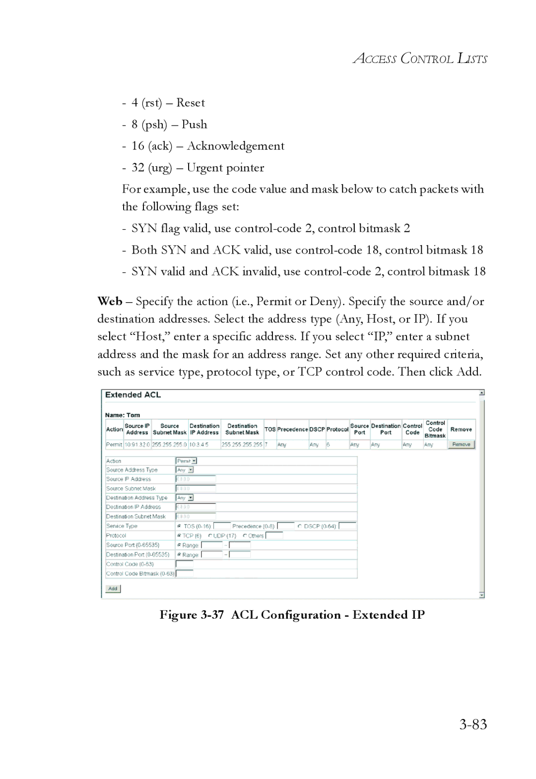 SMC Networks SMC6752AL2 manual ACL Configuration Extended IP 