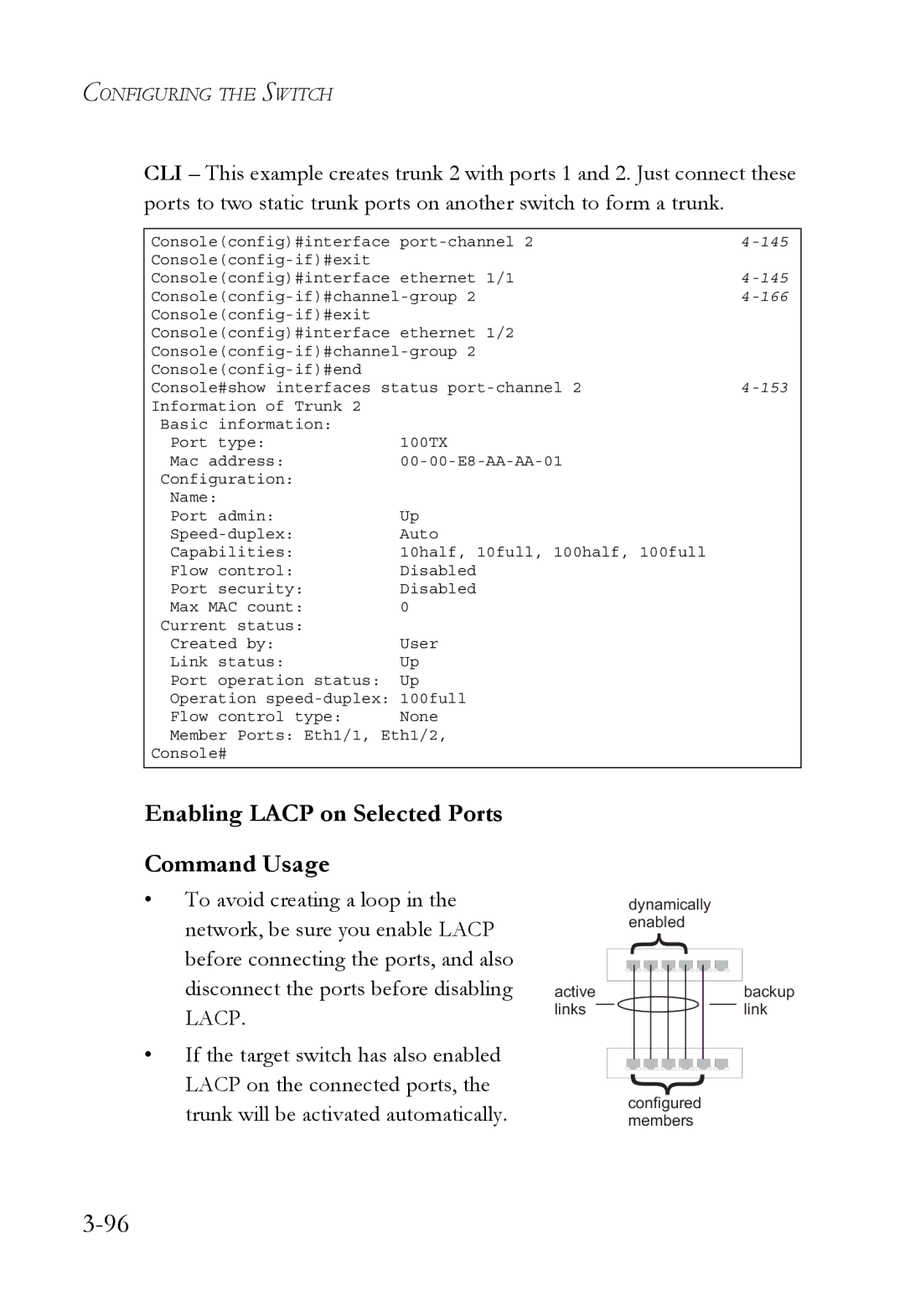 SMC Networks SMC6752AL2 manual Enabling Lacp on Selected Ports Command Usage, 166 