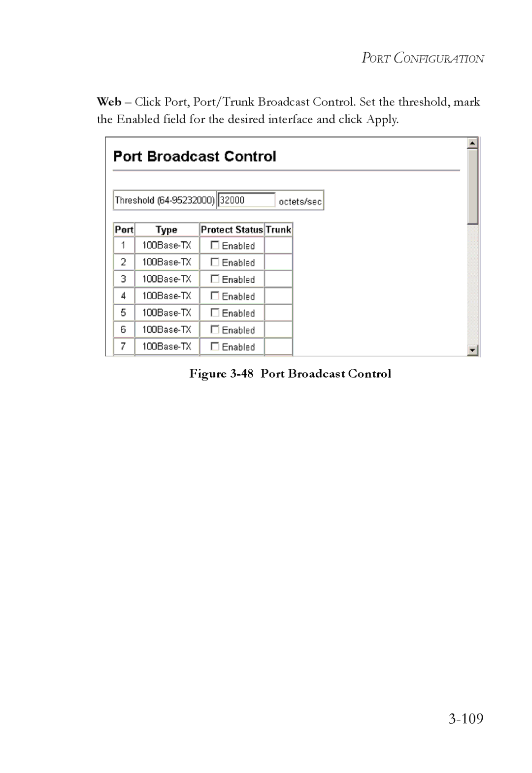 SMC Networks SMC6752AL2 manual 109, Port Broadcast Control 