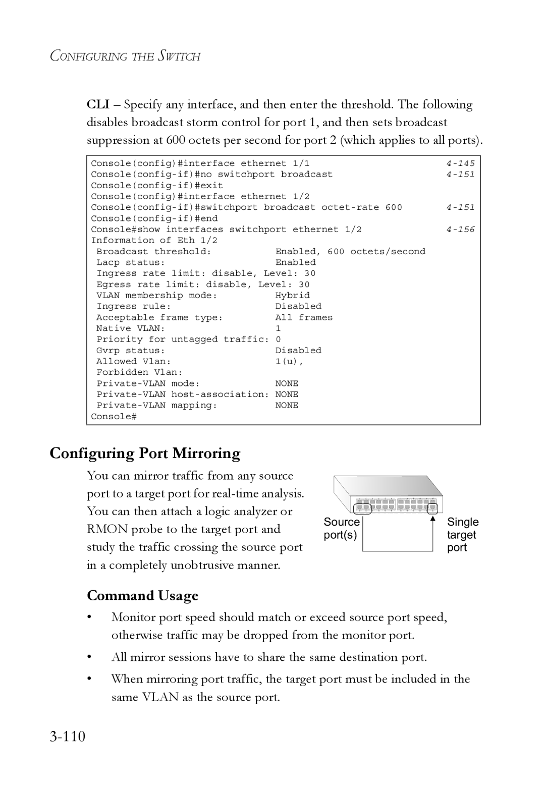 SMC Networks SMC6752AL2 manual Configuring Port Mirroring, 110 