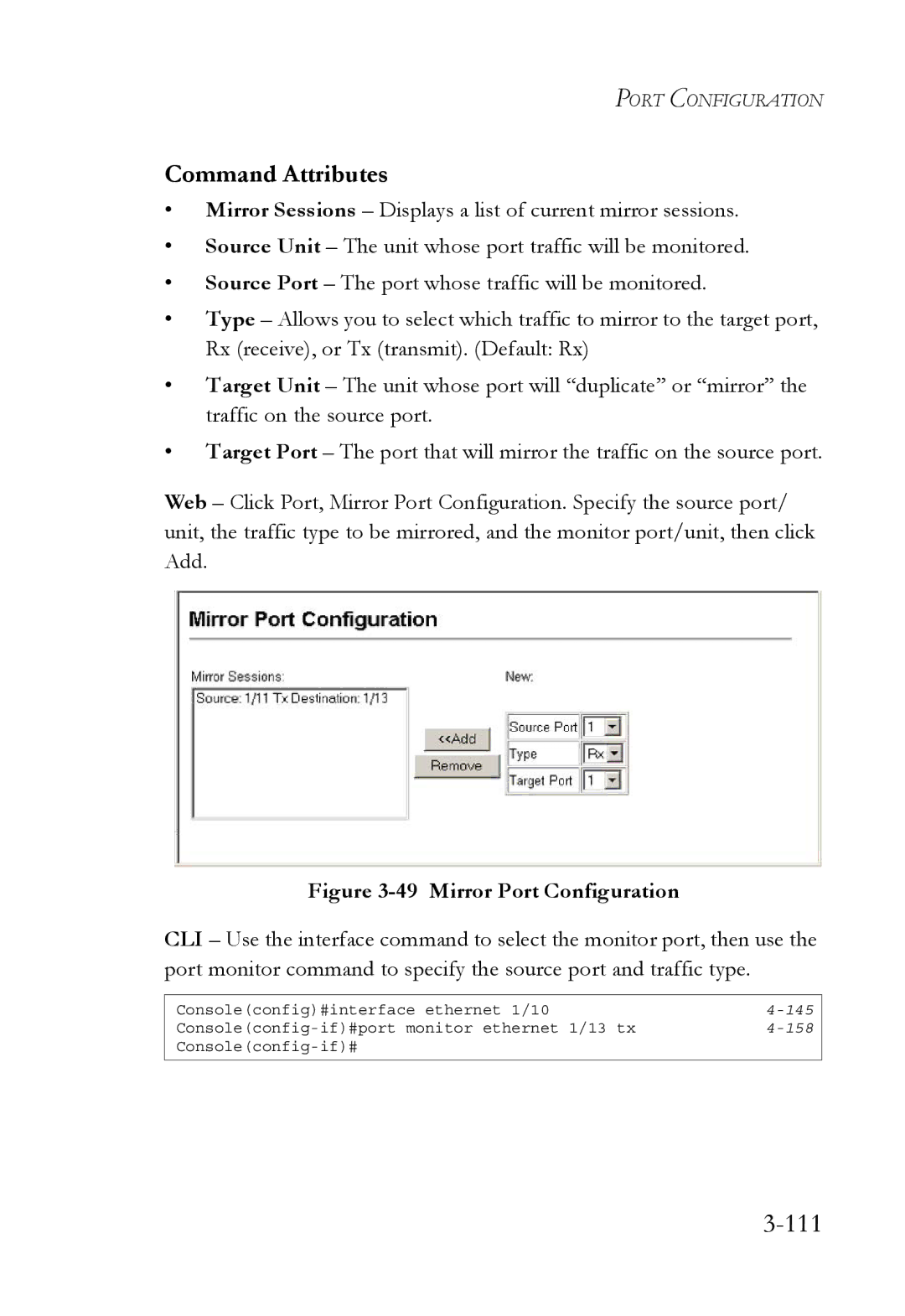 SMC Networks SMC6752AL2 manual 111, Mirror Port Configuration 