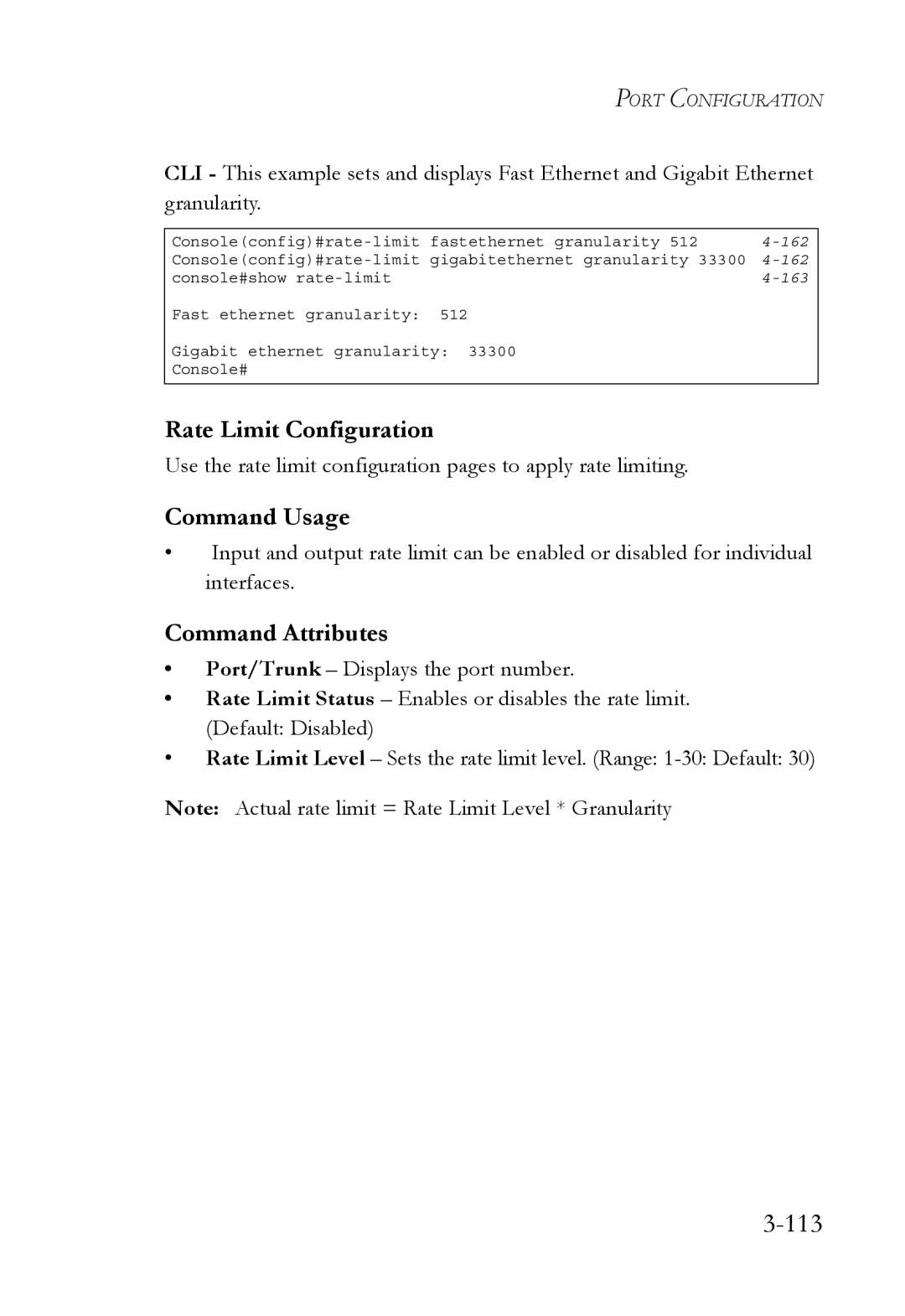 SMC Networks SMC6752AL2 manual 113, Rate Limit Configuration 