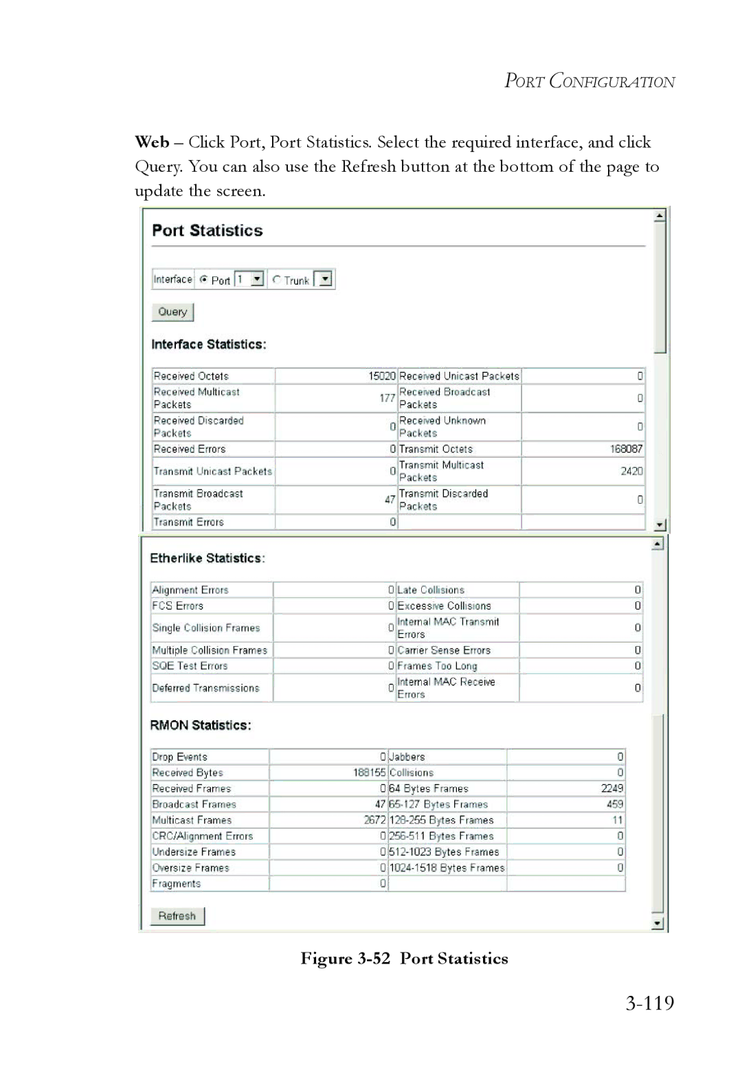 SMC Networks SMC6752AL2 manual 119, Port Statistics 