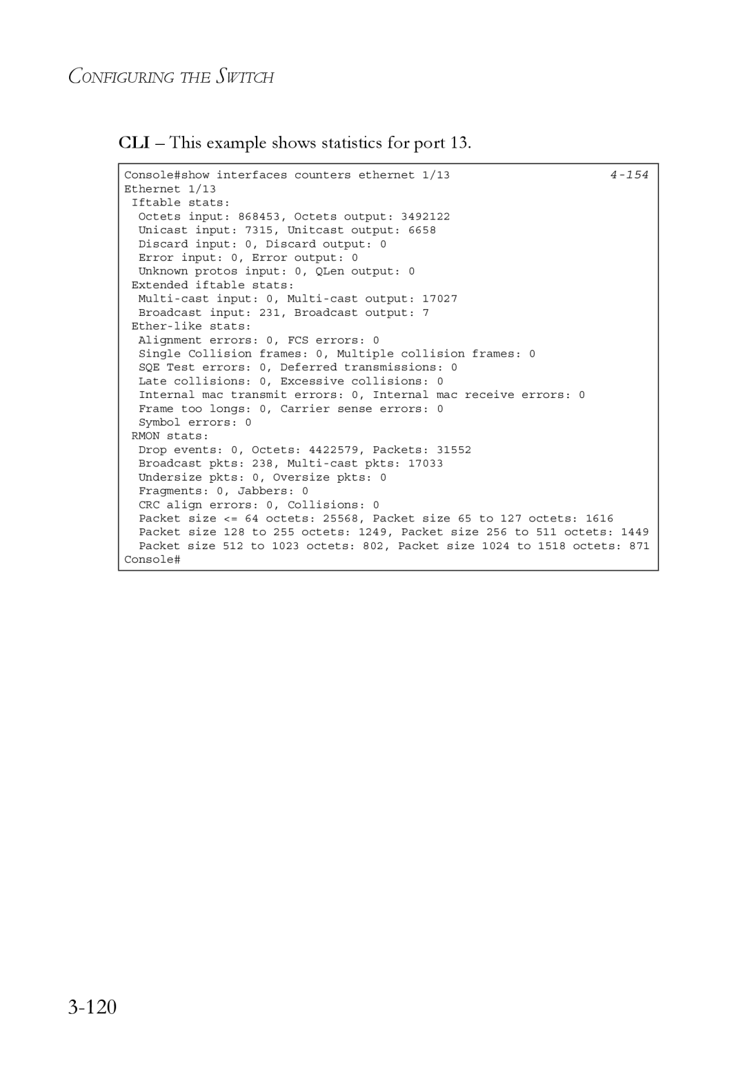 SMC Networks SMC6752AL2 manual 120, CLI This example shows statistics for port 