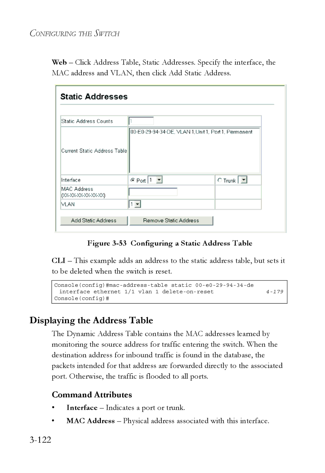 SMC Networks SMC6752AL2 manual Displaying the Address Table, 122 